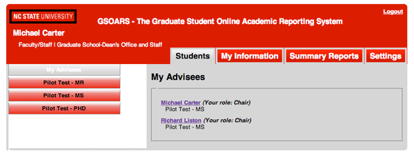 GSOARS faculty screenshot