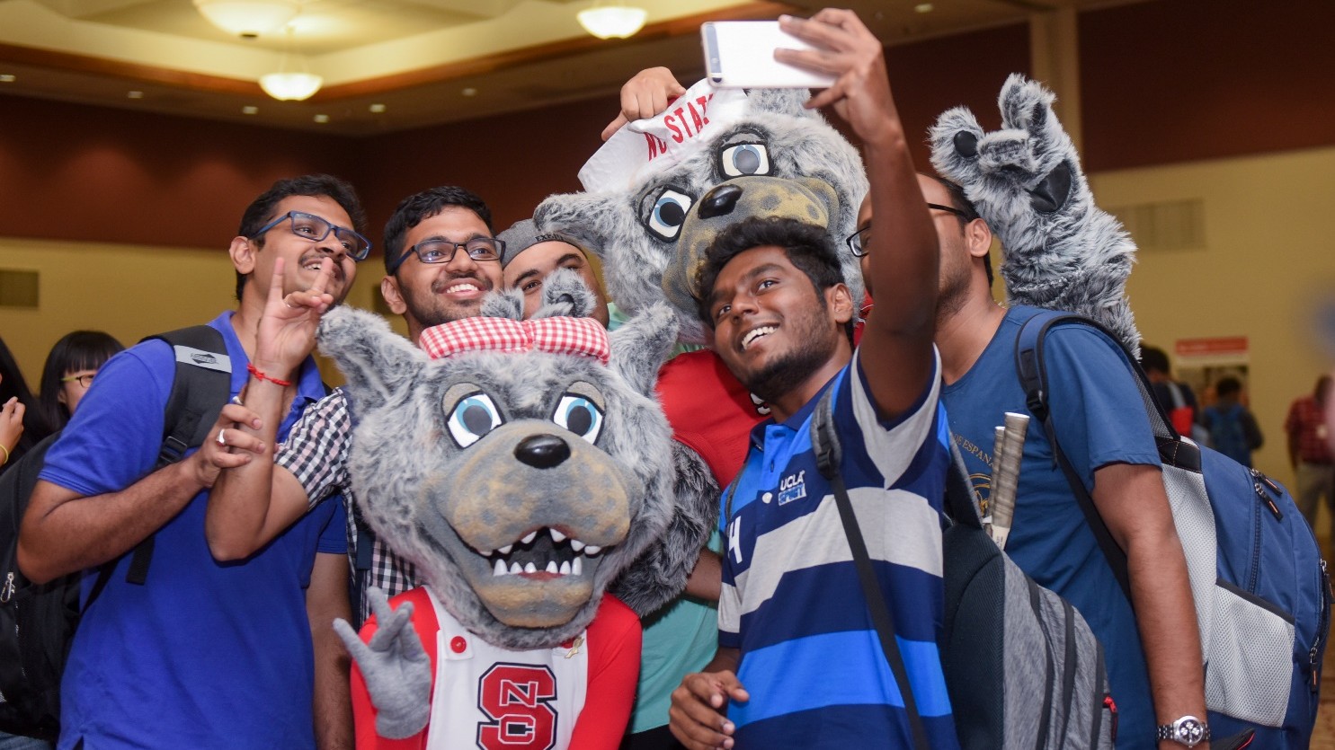 Wolf mascots with students