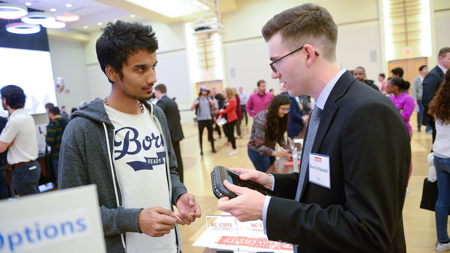 David and student talking