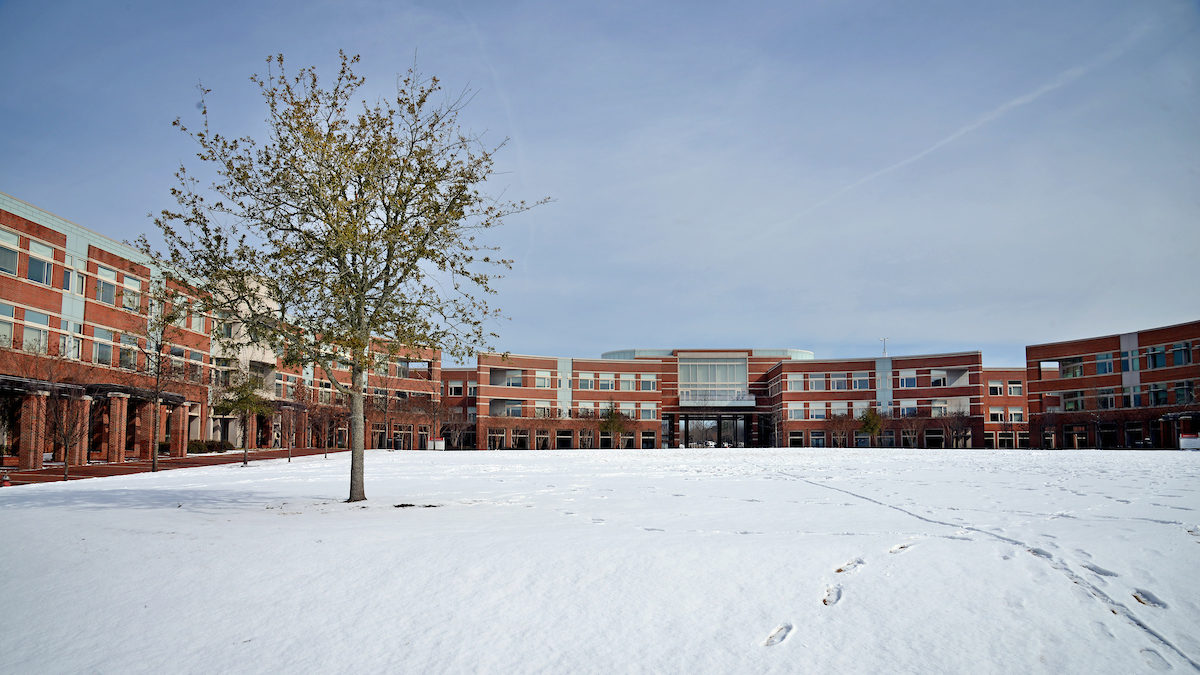 Eingieering buildings surrounded by snow