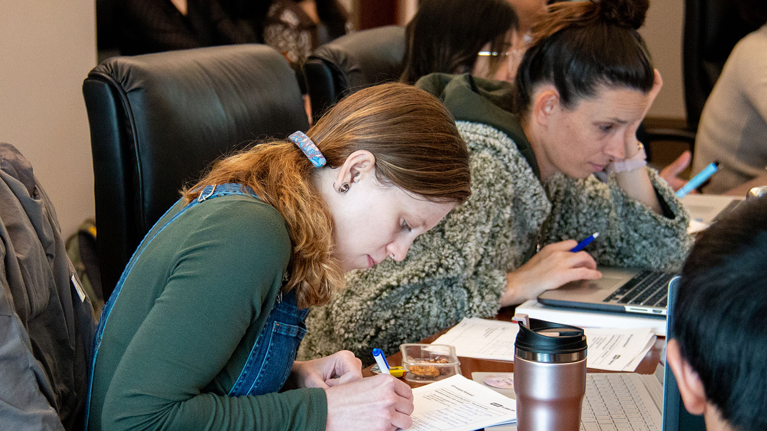 students working at table