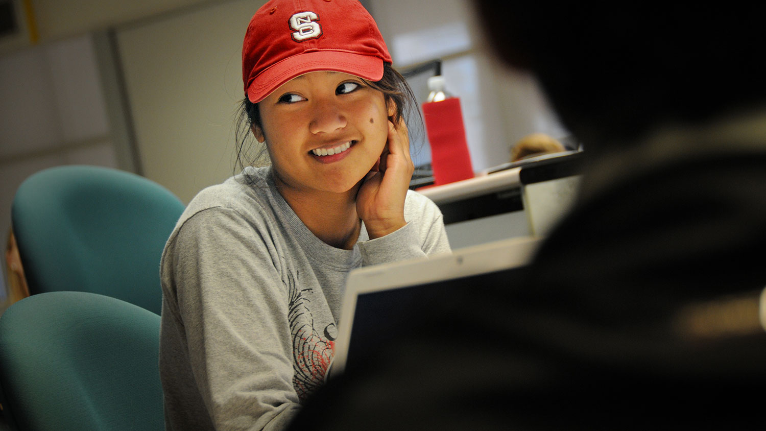 PAMS student in Scale-Up class in Harrelson Hall.