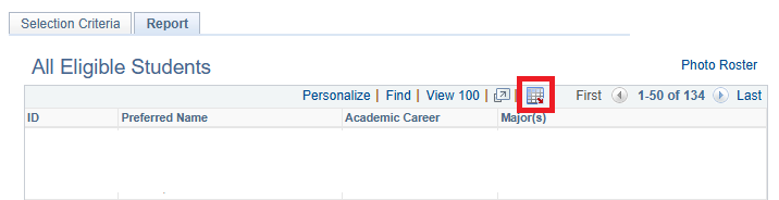 Screenshot of Administrative Reports results with the "download to Excel" button highlighted